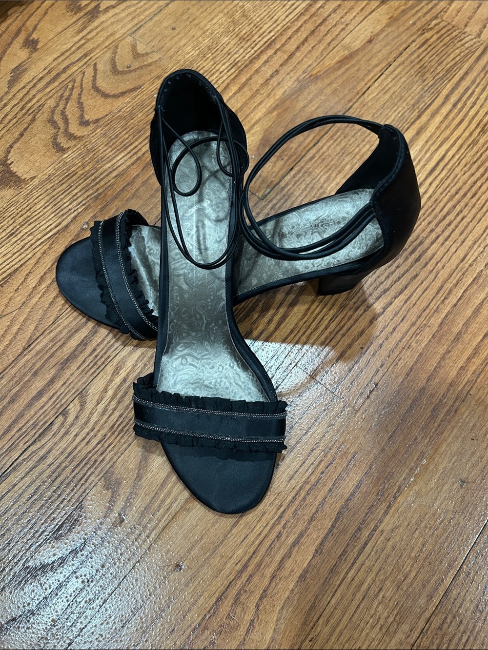 Women's Black Ankle-Strap Low Block Heels